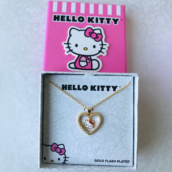 Hello Kitty Brass Yellow Plated Heart  Necklace Gold Flash Plated NEW w Box - Picture 2 of 5